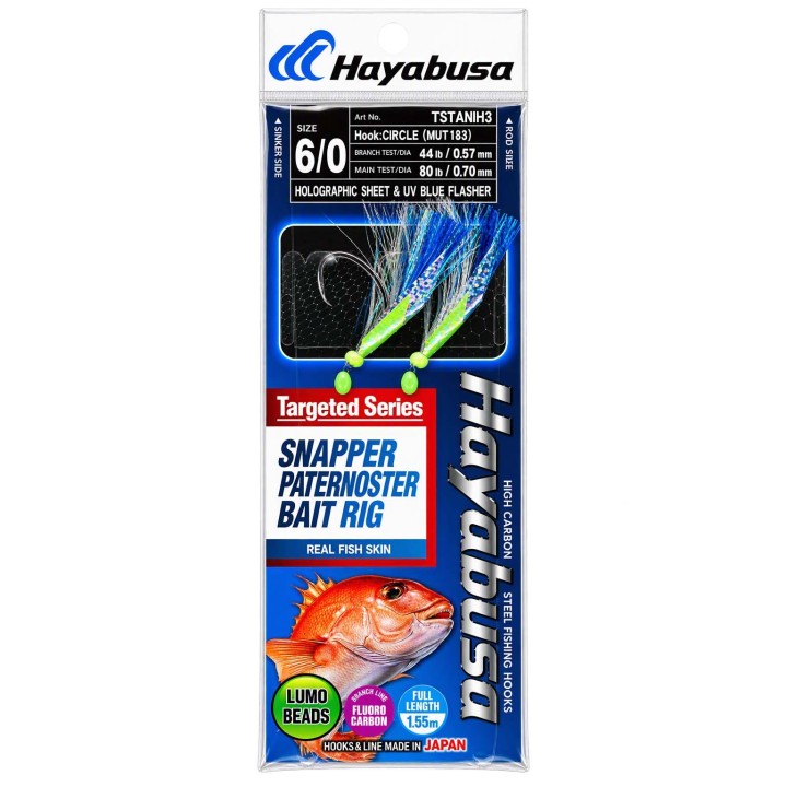 Hayabusa Snapper Rig Holo & UV Blue Flasher