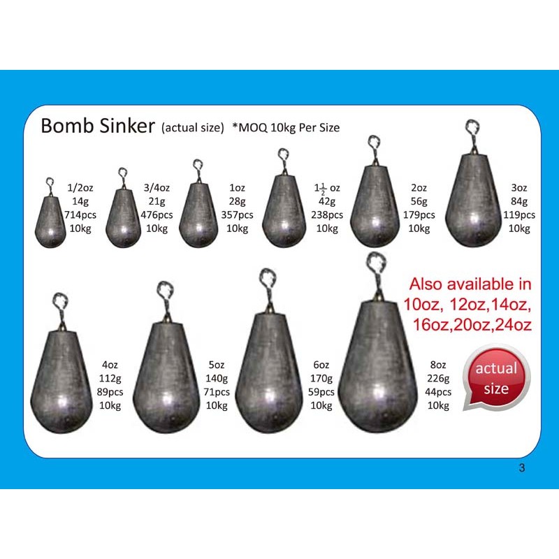 Bulk sinkers Bomb10kg - Viva Fishing Australia