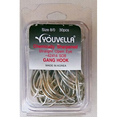 Youvella Gang Hook Value pac Box 30 Straight Open Eye